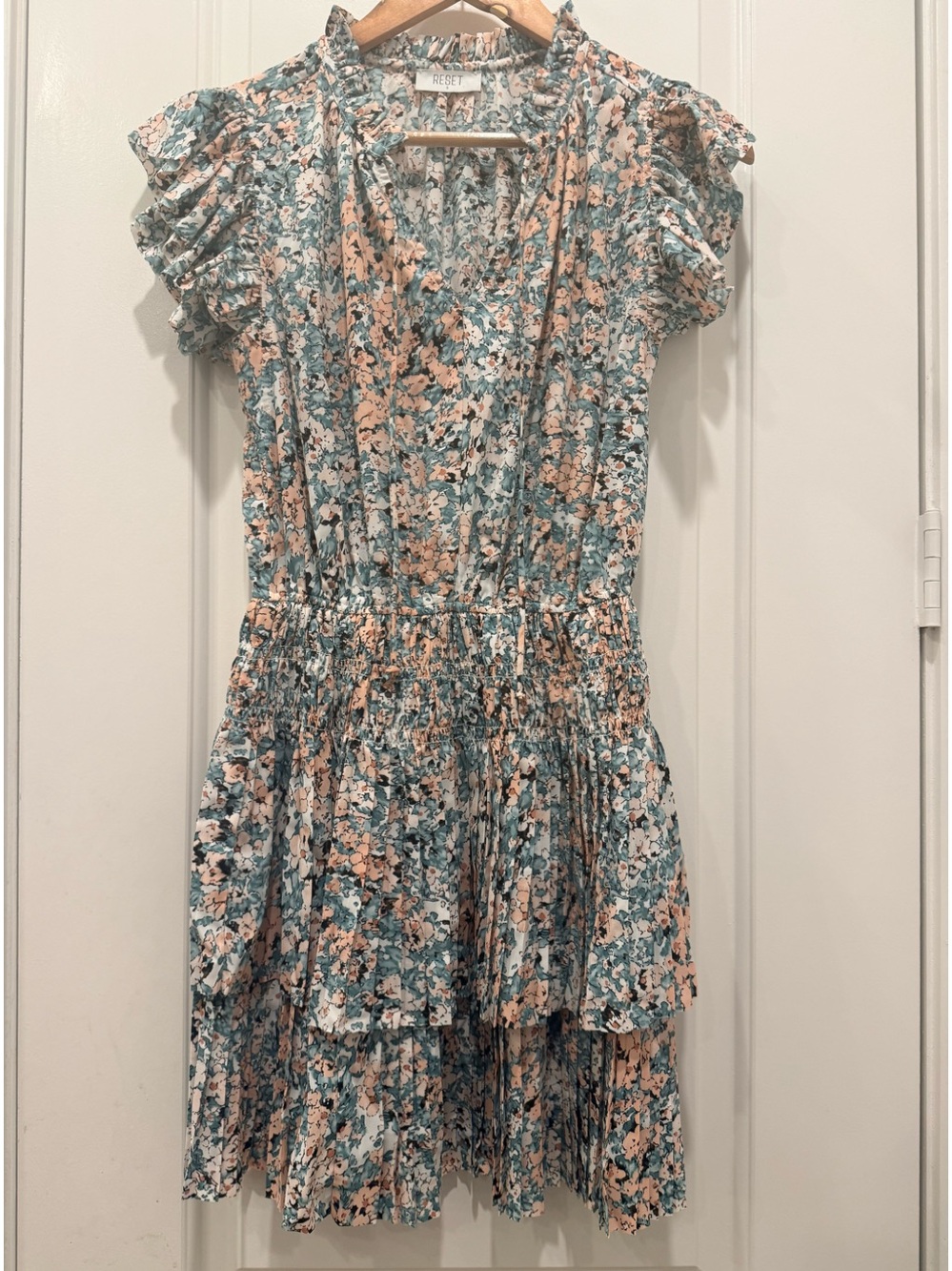 The Reset Floral Mini Dress in Teal and Peach